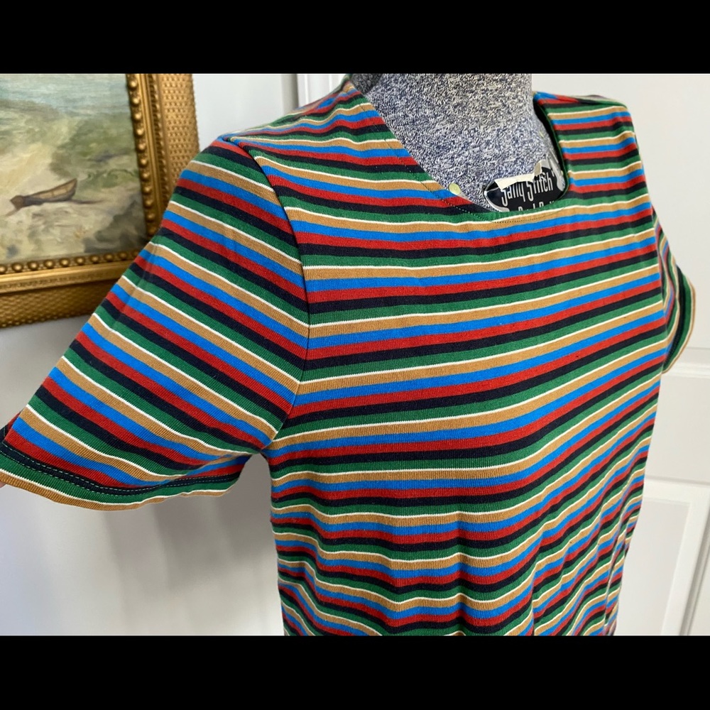 Madewell Sz Large Women’s Cropped 100% Cotton Short Sleeve T Shirt Multi Striped